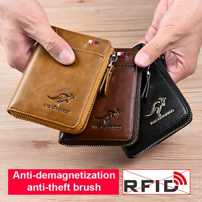 Mens RFID Blocking Leather Wallet Credit Card ID Holder Zipper Purse Waterproof • $11.72