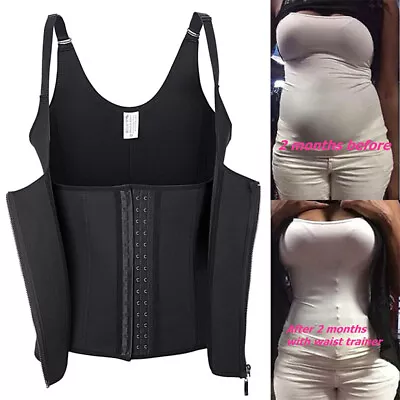 Women Waist Trainer Cincher Zip Vest Body Shaper Top Corset Girdle Slimming Belt • £8.79