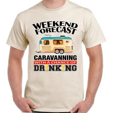 Weekend Forecast Caravanning Drinking - Mens Funny T-Shirt Camping Caravan Club • £9.94