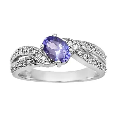 Cluster 6X4 MM Oval Natural Tanzanite 925 Sterling Silver Women Wedding Ring • £46.22