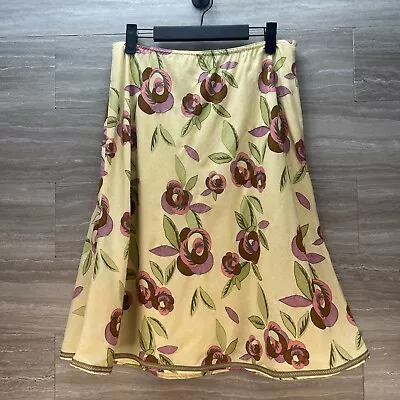 J JILL Women’s Size 10 Pale Yellow Green Pink Floral Tencel Skirt Lined Side Zip • $15.99