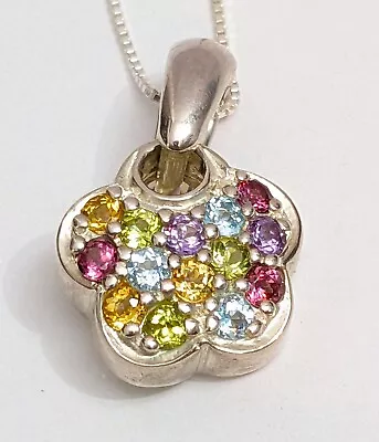 FAB Colorful Bling Sterling Silver CNA Multi Gemstone Pendant Necklace 18  Chain • $45