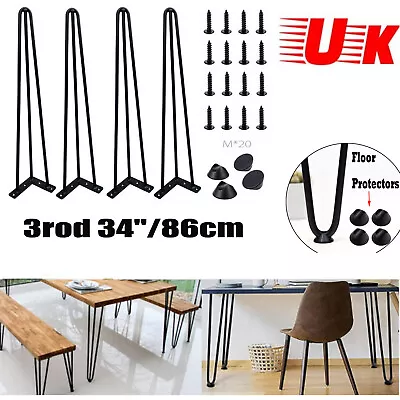 £28.80 • Buy 4x 34  Hairpin Legs/Hair Pin Legs Set For Furniture Bench Desk Table Metal Steel