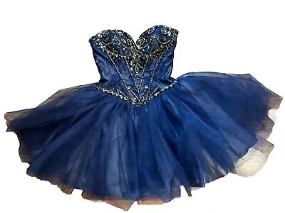 SHERRI HILL Homecoming Short Sleeveless Dress  Blue Rhinestone Pageant Ball Prom • $115