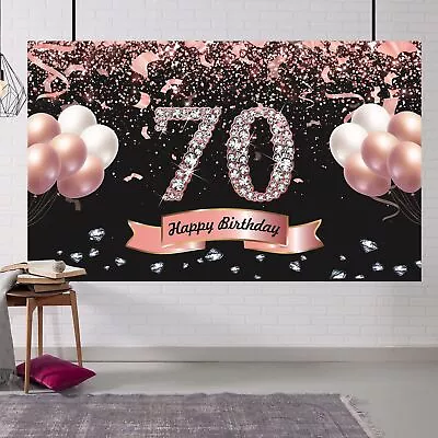 70th Birthday Decorations For Women - Rose Gold Happy 70th Birthday Banner Ba... • $19.21