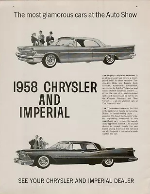 1958 Chrysler Windsor & Triumphant Imperial Most Glamourous Car Vintage Print Ad • $11.99