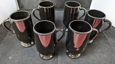 6 Vintage Pedestal Irish Coffee Mugs Cups Black Mid-Cent Retro • $14.98