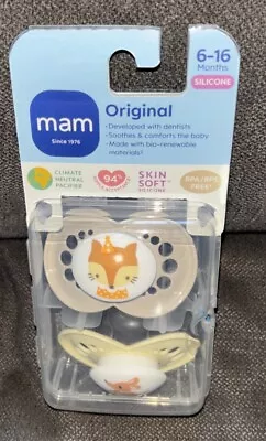 MAM Original 2-Pk Beige & Yellow BPA Free Pacifiers W/Sterilizing Case{6-16Mos} • $12.99