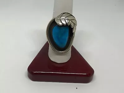 Vintage Native American Sterling Silver Lg Shadowbox Turquoise Ring..Size 7 • $125