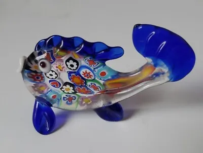 Murano Style Millefiori Art Glass Cobalt Blue Multi Fish 2.5  • $25