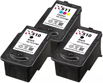 3 X Remanufactured PG510 & CL511 Ink Cartridges Fit Canon Pixma MX 340 Printer • £39.95