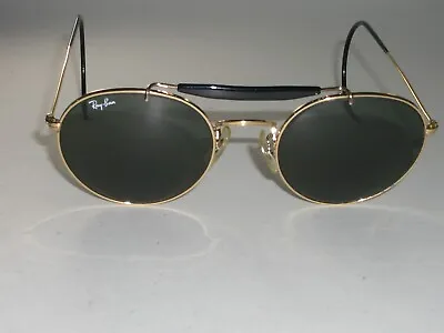 $479.99 • Buy Vintage B&l Ray Ban W0920 Gold/black G15 Round Outdoorsman Aviator Sunglasses