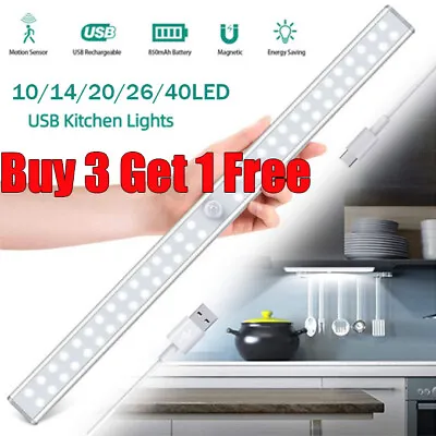 £7.86 • Buy Motion Sensor Light Cabinet LED Light USB Rechargeable PIR Kitchen Cupboard Lamp