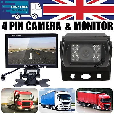 Rear View Reversing Camera 4Pin & 7  LCD Monitor For Truck Lorry Bus Van 12V 24V • £39.99