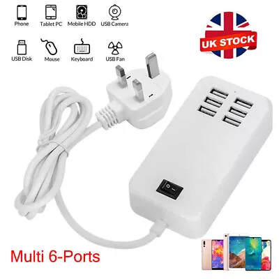 Multi 6-Ports USB Phone Charger Socket Fast Charging Station Adapter UK Plug 4A. • £7.45