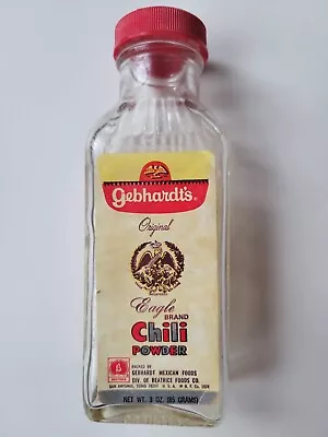 Vintage 1974 Gebhardt Eagle Chili Powder Embossed Clear Glass Bottle 3 Oz  • $8