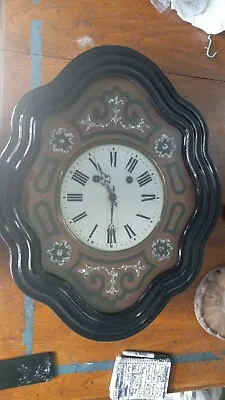 $200 • Buy Early 1900sMorbier Picture Frame Wall Clock, Stained Wood W/glass,mother Ofpearl
