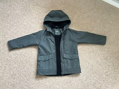 Zara Boys Rubberised Raincoat Dark Grey Age 6 Years Warm Lining & Hood • £5