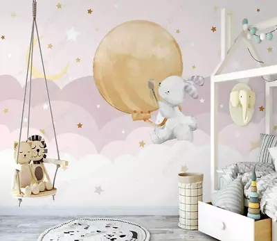 3D Rabbit Moon Wallpaper Wall Mural Removable Self-adhesive 759 • $224.03