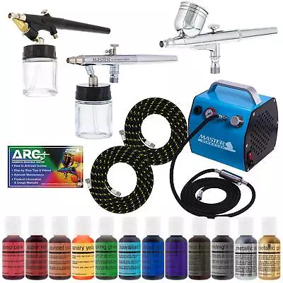 Pro CAKE DECORATING SYSTEM 3 Airbrush Kit 12 Color Food Coloring Set Compressor • $169.99