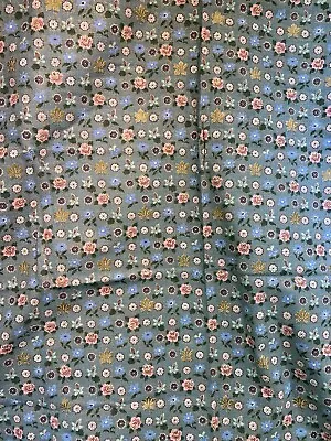 Vintage Blue Floral Barkcloth Tiny Flowers; Pink White Gold NOS 1 1/4 +yd. • $36.99