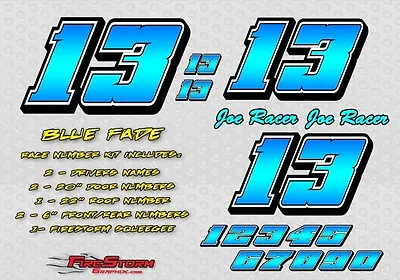 Race Car Numbers Blue Fade Vinyl Decals Package Kit Late Model Modified Street • $94.99