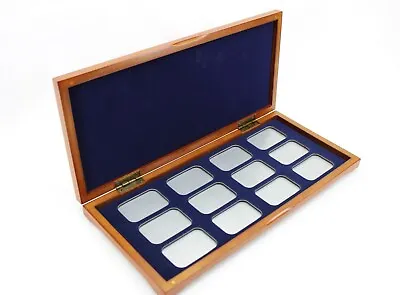 Cherry Finished Wood Box For 12 1oz Silver Bars In Air Tight Capsules BLUE Felt • $55.95