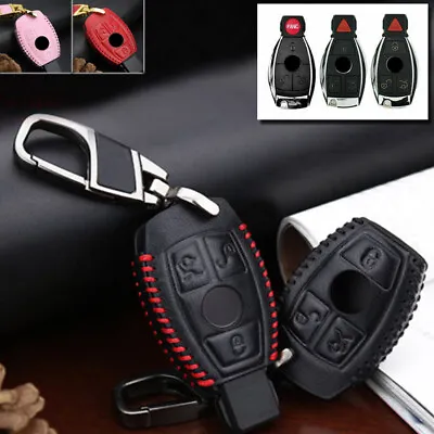 $15.50 • Buy Leather Car Key Fob Case Cover Holder Bag For Mercedes Benz Remote 2/3 Buttons 