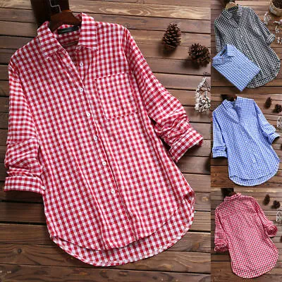 £13.95 • Buy Plus Size Womens Ladies Long Sleeve Check Plaid Loose Casual Shirt Tops Blouse