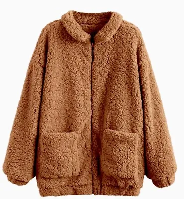 NWOT Women’s *Zaful Zip Up Pockets Faux Shearling Coat/Light Brown -Size M- $56 • £30.84