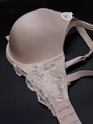 M&S Almond Padded Underwired Memory Foam Side Lace T-shirt Bra  32E New • £11.99