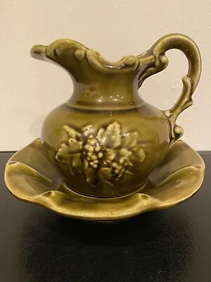 Vintage McCoy Pottery Green Pitcher And Wash Bowl Basin Set 6” • $23.40