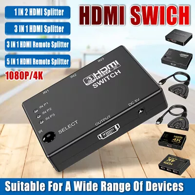 5 Port HDMI Splitter Switch Switcher Hub Box HDTV Ultra HD 4K 60Hz With Remote • $8.21