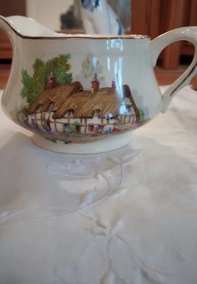 Antique Cream Jug Cottage Scene • £8