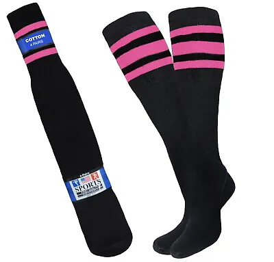 4 PK STRIPED Black Tube Socks 22 Inches Long Old School Cotton Socks • $14.25