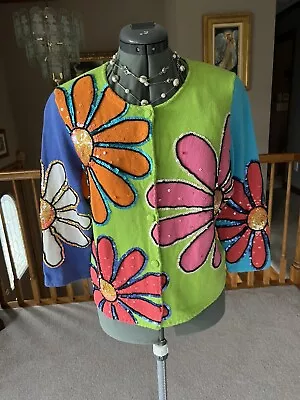 Michael Simon M Sweater Cardigan Floral Flowers Daisy Easter Mothers Day Gift • $210