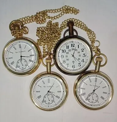 LOTS Of 4 Pcs Brass Pocket Watches Vintage Look Antique Nautical Gift Elgin • $100.30