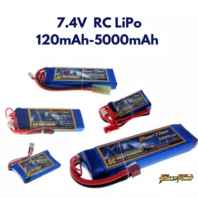 7.4V 120mAh - 5000mAh 2S RC LiPo Battery Up To 50C All Sizes + Custom Connector • £11.75