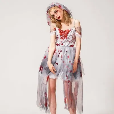 IKALI Zombie Bride Costume Women Uk 16-18 Size Halloween Novelties FancyDress • £19.99