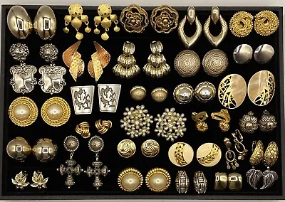 Vintage Jewelry Lot 30 Clip On Earrings CHUNKY HIGH QUALITY Gold Silver Runway • $179