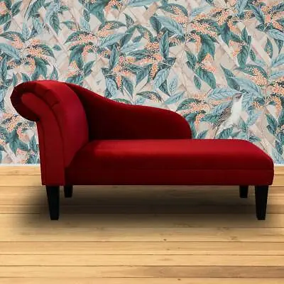 Red Velvet Chaise Longue Sofa Accent Chair In Luxury Soft Fabric UK Handmade • £410