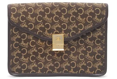 Vintage Celine Clutch Bag C Macadam Triomphe Logo Canvas Leather Brown Authentic • $175
