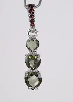 Faceted 5-6-7 Mm MOLDAVITE Heart Cut With Garnet 925 Silver Pendant With COA • £143.86