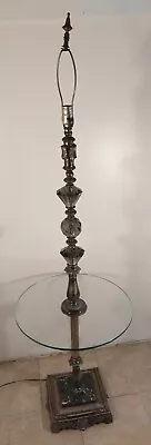 Vtg NOUVEAU Regency Ornate Art Glass Tray Table Floor Lamp Brass Marble Base VN • $1499