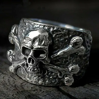 Gothic Mens Skull And Bones Biker Ring For Men Stainless Steel Size 7-15 Gift • $7.99