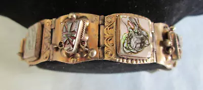 Vintage Mexico Alpaca Carved Mother Of Pearl Tribal Face Mask Bracelet • $25