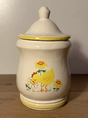 Vintage White Hand Painted Chicken Flower Cookie Jar - Farmhouse - Yellow Trim • $30