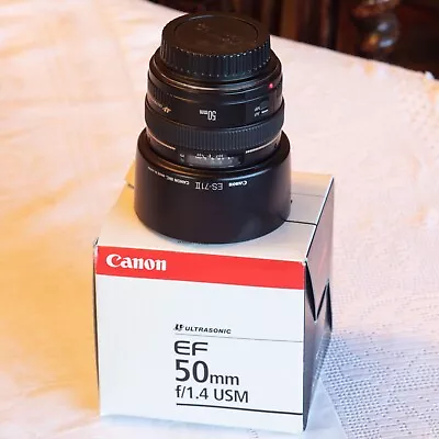 Canon EF 50mm F/1.4 Usm Lens With Genuine Canon Hood Mint Condition • £189