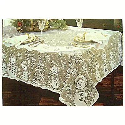 Lace Tablecloth Christmas 60  X 84  Snowman Family Ivory Dining Room Party • $45