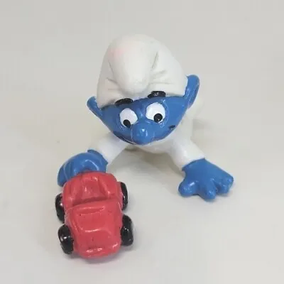 Vintage PVC Applause Smurf Baby Child With Red Car Toy Crawling 1985 Tongue Out • $15.50